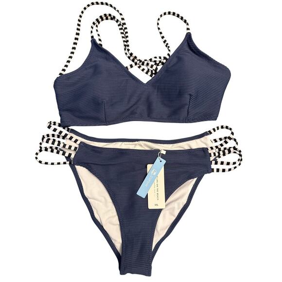 Cupshe Ribbed and Strappy Bikini Swim Suit Set Women’s Size XXL Navy Blue NWT - Picture 5 of 7